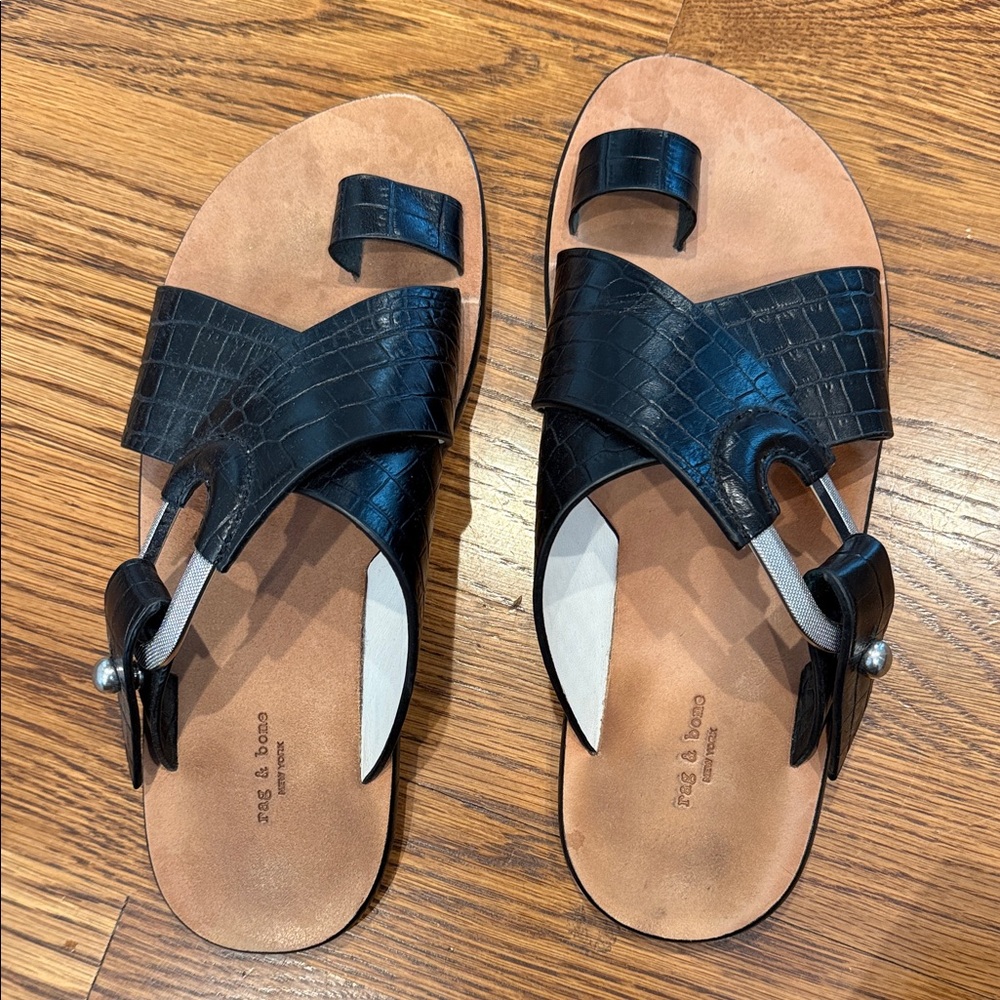 Rag & Bone Black Croc-Embossed Sandals